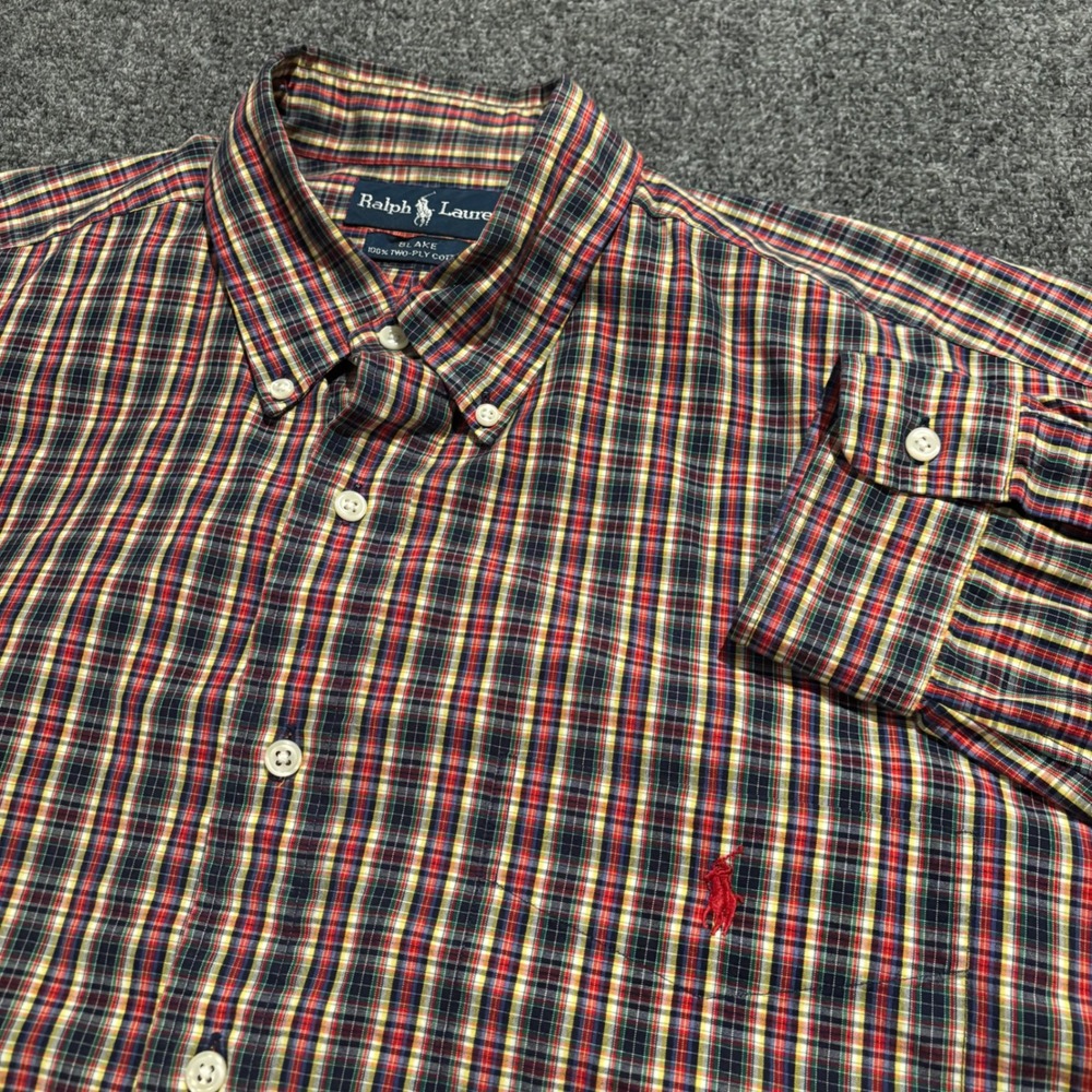 Ralph Lauren Blake Shirt Mens XL Plaid Button Down Two-Ply Cotton Multi Color